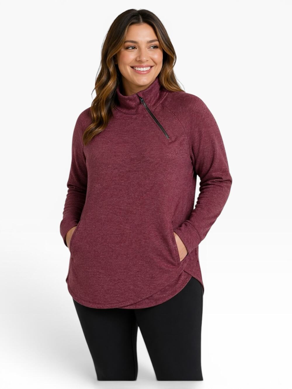 RBX Fleece Zip Mock Neck Pullover Women XL NWT Cranberry